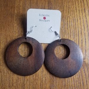 Dark Brown Donut Style Wood Earrings